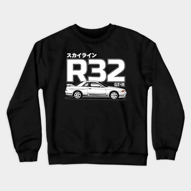 Skyline R32 GT-R White Print Crewneck Sweatshirt by CreativeRAS